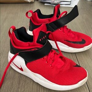 Nike Red and Black Sneakers with Mesh Upper and Strap Design